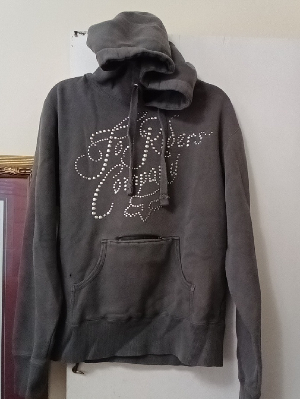 FOX Gray Gray Stud-Embellished Women's Hoodie Sweater